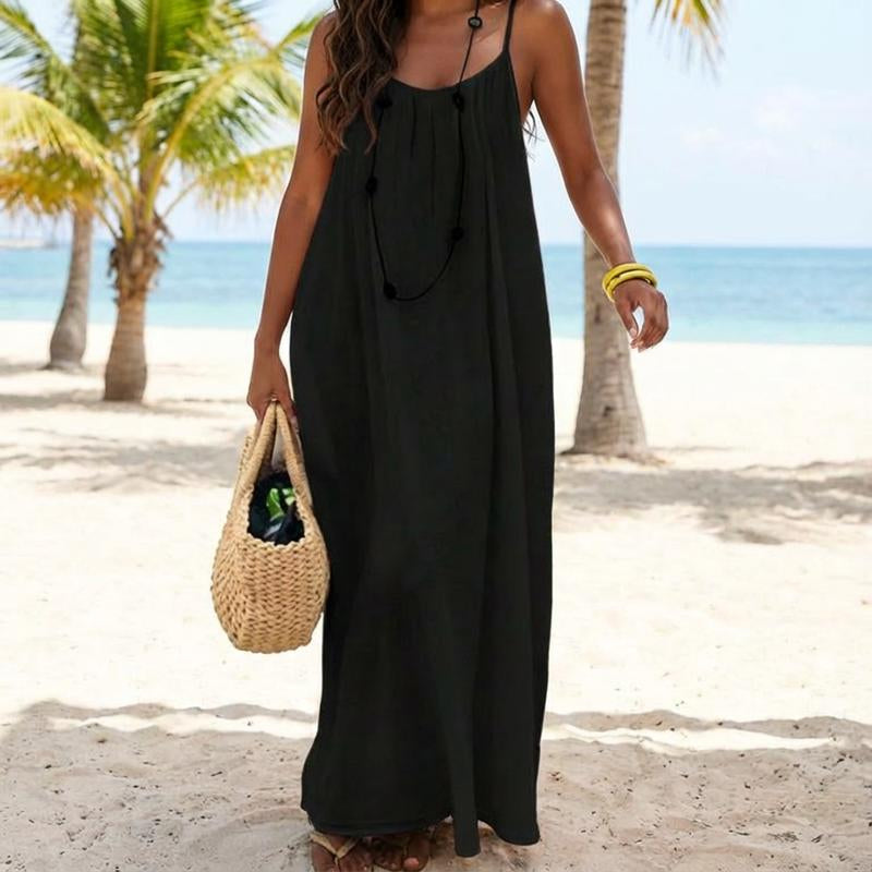 🌿🌸Women's Solid Color Cami Lounge Dress, Elegant Sleeveless Long Dress for Summer, Ladies Sleepwear for Indoor Wear