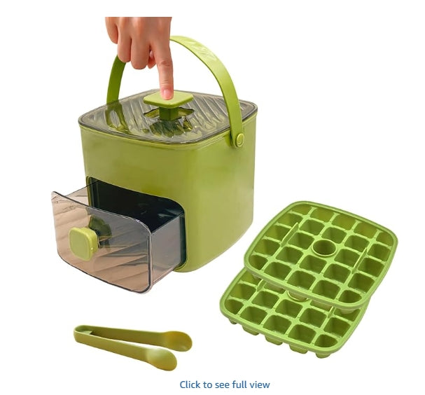 Ice Cube Tray with Lid and Bin, Ice Trays for Freezer, Flexible Ice Cube Trays,2 Pack for Freezer, 48 Pcs Ice Cube Mold with Ice Scoop for Personal Use in Whiskey, Cocktail, Coffee and DIY