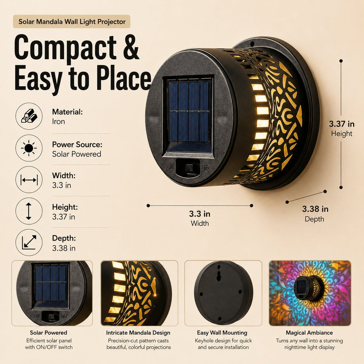 ✨Solar Mandala Wall Light | Outdoor Garden Fence Projector Lamp 🪐🌌