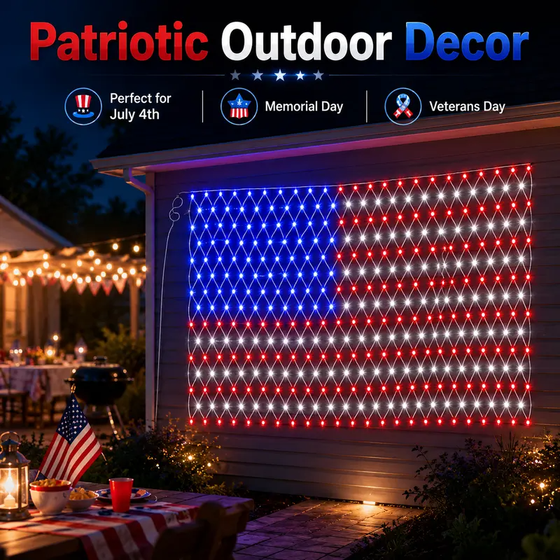Solar American Flag Lights Outdoor American Flag Net Lights