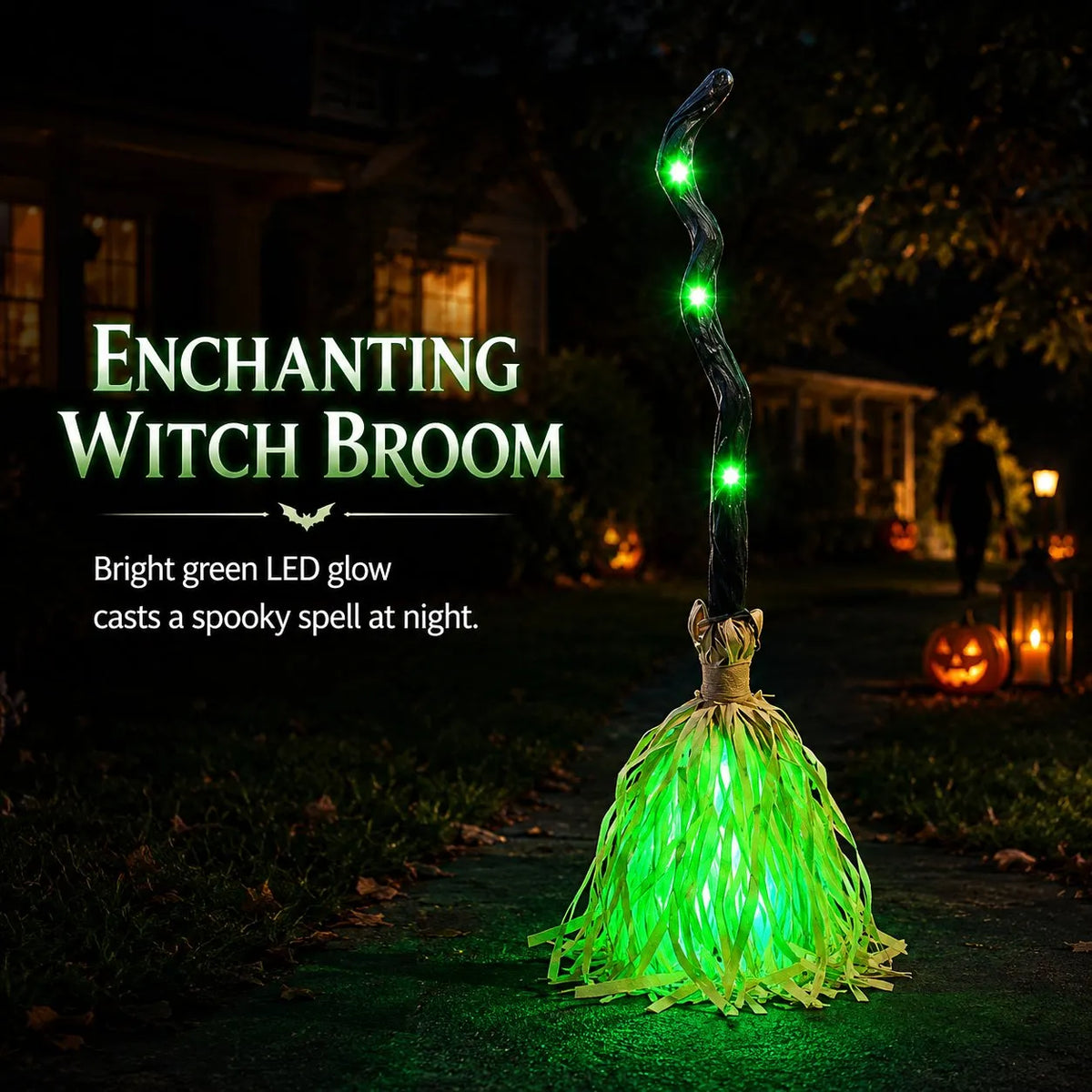 Animated Moving Witch Broom, Light‐Sound‐Motion Halloween Prop
