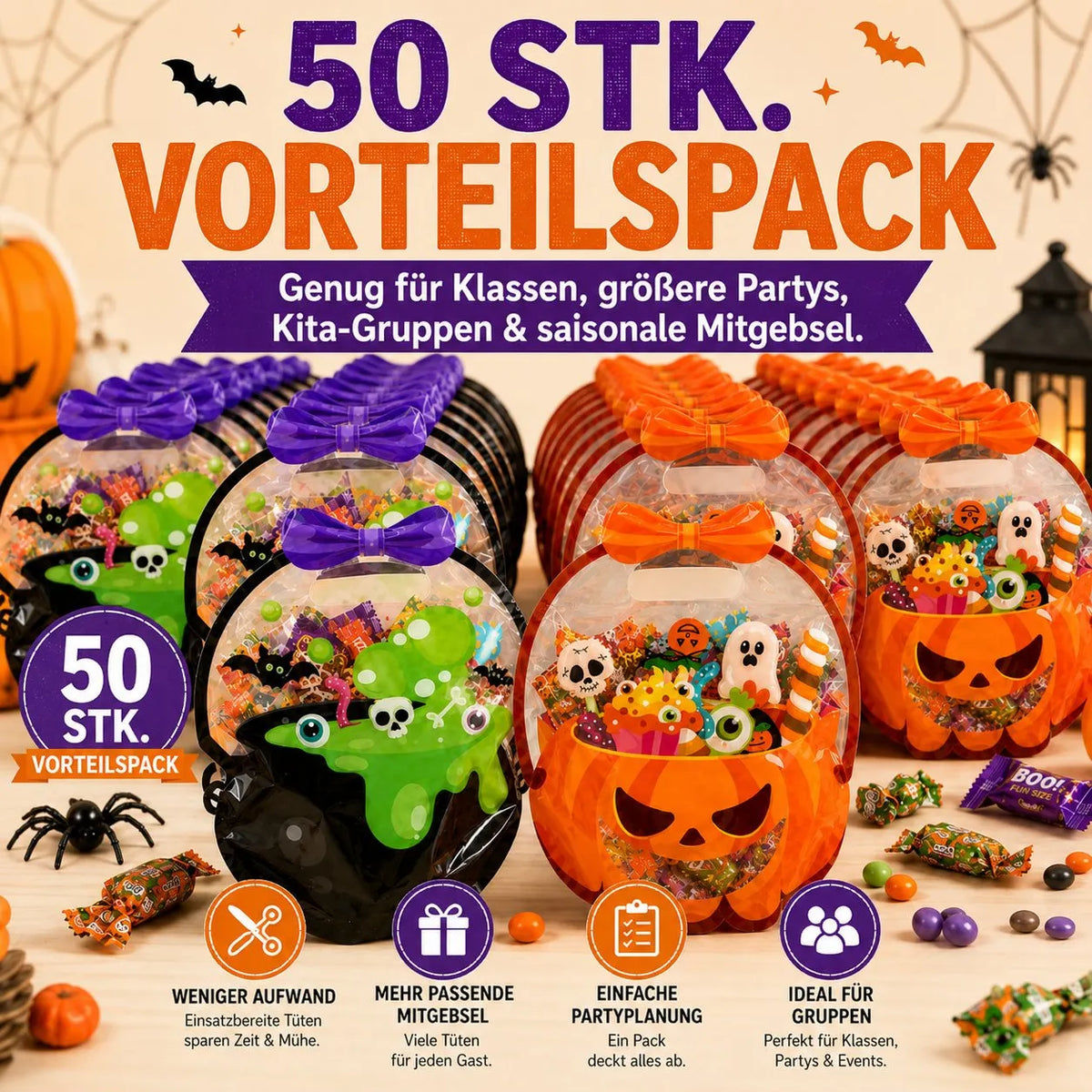 As low as $0.99 each ✅-🎁Halloween Goodie Bags – Clear Cauldron Candy Favor Bags