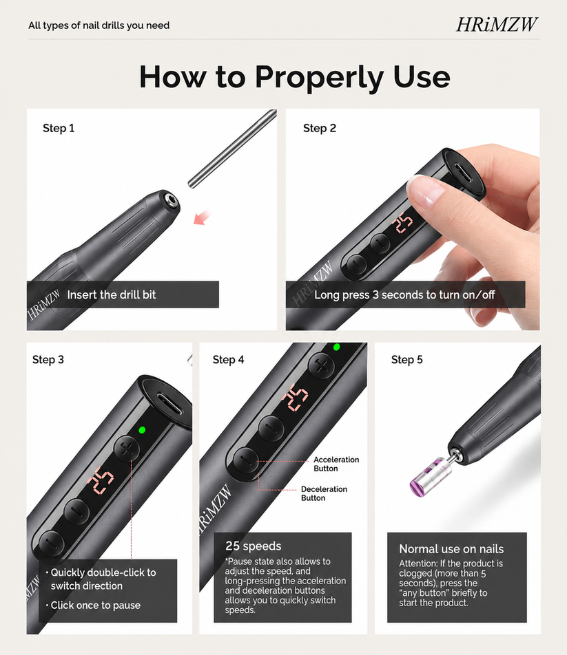 Pen-Shaped Rechargeable Nail Drill