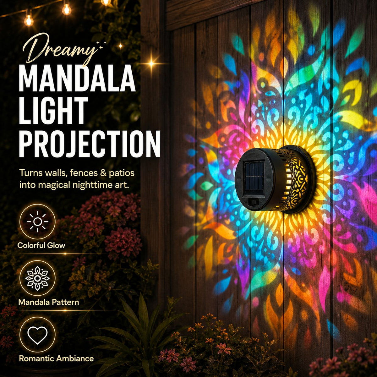 ✨Solar Mandala Wall Light | Outdoor Garden Fence Projector Lamp 🪐🌌