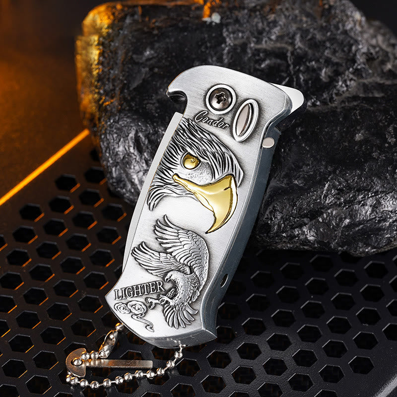 Windproof Metal Foldable Knife Jet Torch Refillable Butane Lighter