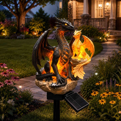 Amethyst Crystal Dragon Solar Garden Light, LED Dragon Statue Outdoor Yard Patio Decor