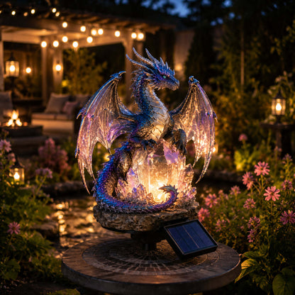 Amethyst Crystal Dragon Solar Garden Light, LED Dragon Statue Outdoor Yard Patio Decor
