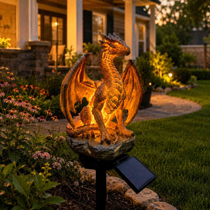 Amethyst Crystal Dragon Solar Garden Light, LED Dragon Statue Outdoor Yard Patio Decor