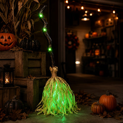 Animated Moving Witch Broom, Light‐Sound‐Motion Halloween Prop