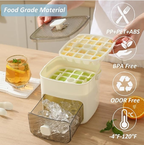 Ice Cube Tray with Lid and Bin, Ice Trays for Freezer, Flexible Ice Cube Trays,2 Pack for Freezer, 48 Pcs Ice Cube Mold with Ice Scoop for Personal Use in Whiskey, Cocktail, Coffee and DIY