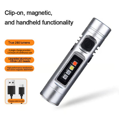 🔦Pocket Rechargeable EDC Flashlight: Mini Keychain Light with Fire Starter & Window Breaker