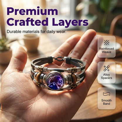 🌌 Wear Your Destiny: The 12 Zodiac Leather Bracelet 🌌