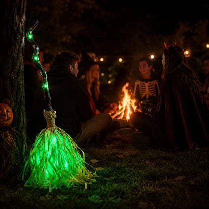 Animated Moving Witch Broom, Light‐Sound‐Motion Halloween Prop