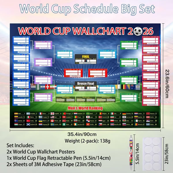 🗓️ ⚽ 2026 World Cup Poster Set – Don't Miss a Match!Group Stage & Knockout Posters (23.6” x 35.4”), Marker Pen & Mounting Strips Included