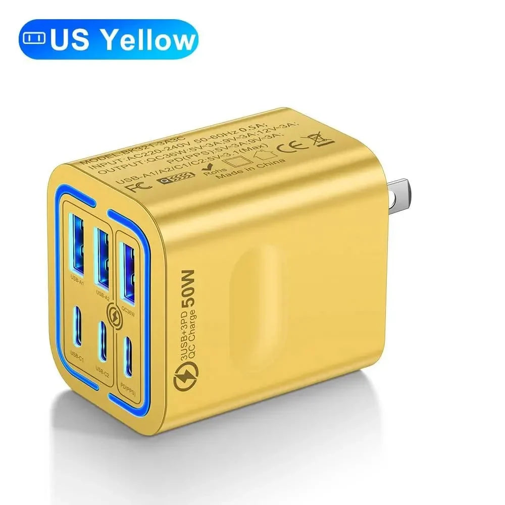 Portable Multi Port Charging Station 50W, 6- Port USB C & USB A