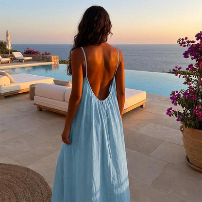 🌿🌸Women's Solid Color Cami Lounge Dress, Elegant Sleeveless Long Dress for Summer, Ladies Sleepwear for Indoor Wear