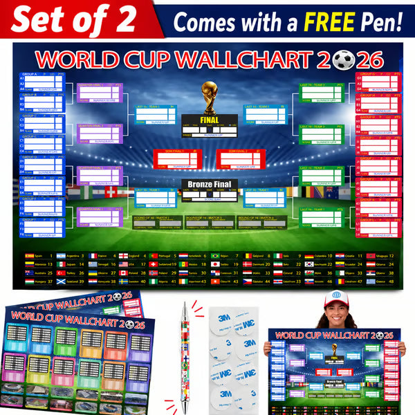 🗓️ ⚽ 2026 World Cup Poster Set – Don't Miss a Match!Group Stage & Knockout Posters (23.6” x 35.4”), Marker Pen & Mounting Strips Included