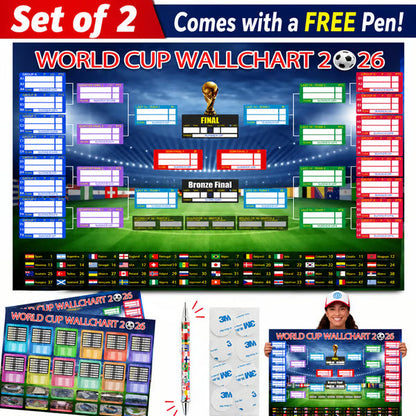 🗓️ ⚽ 2026 World Cup Poster Set – Don't Miss a Match!Group Stage & Knockout Posters (23.6” x 35.4”), Marker Pen & Mounting Strips Included