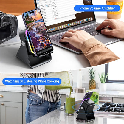 Touch-to-Play Wireless Speaker & Phone Stand 🔥 (RGB Glow Edition) 🌈