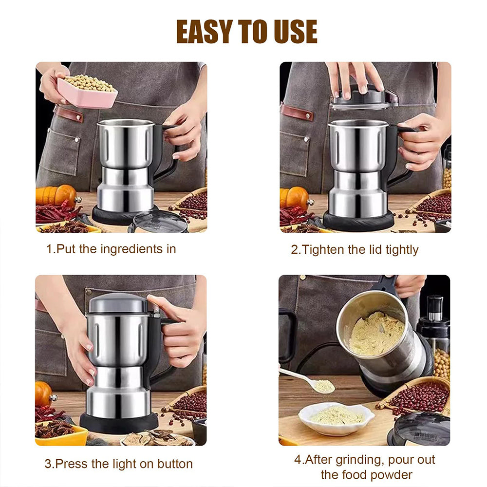 🌾 304 Stainless Steel Electric Grain Mill Grinder – High-Speed Flour, Coffee & Spice Powder Maker