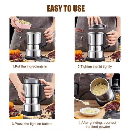 🌾 304 Stainless Steel Electric Grain Mill Grinder – High-Speed Flour, Coffee & Spice Powder Maker