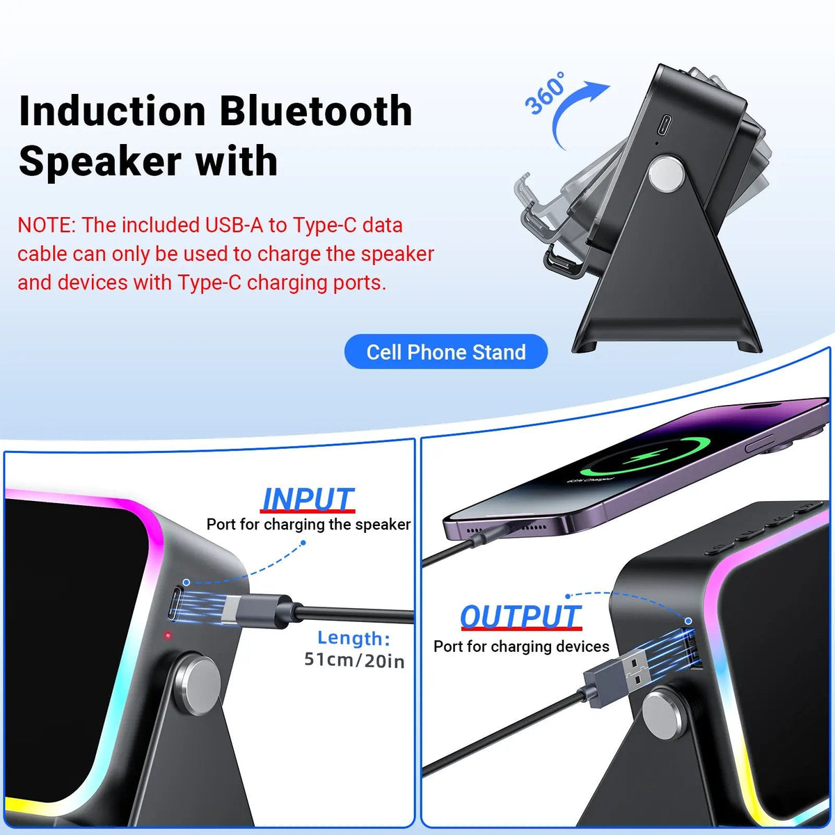 Touch-to-Play Wireless Speaker & Phone Stand 🔥 (RGB Glow Edition) 🌈