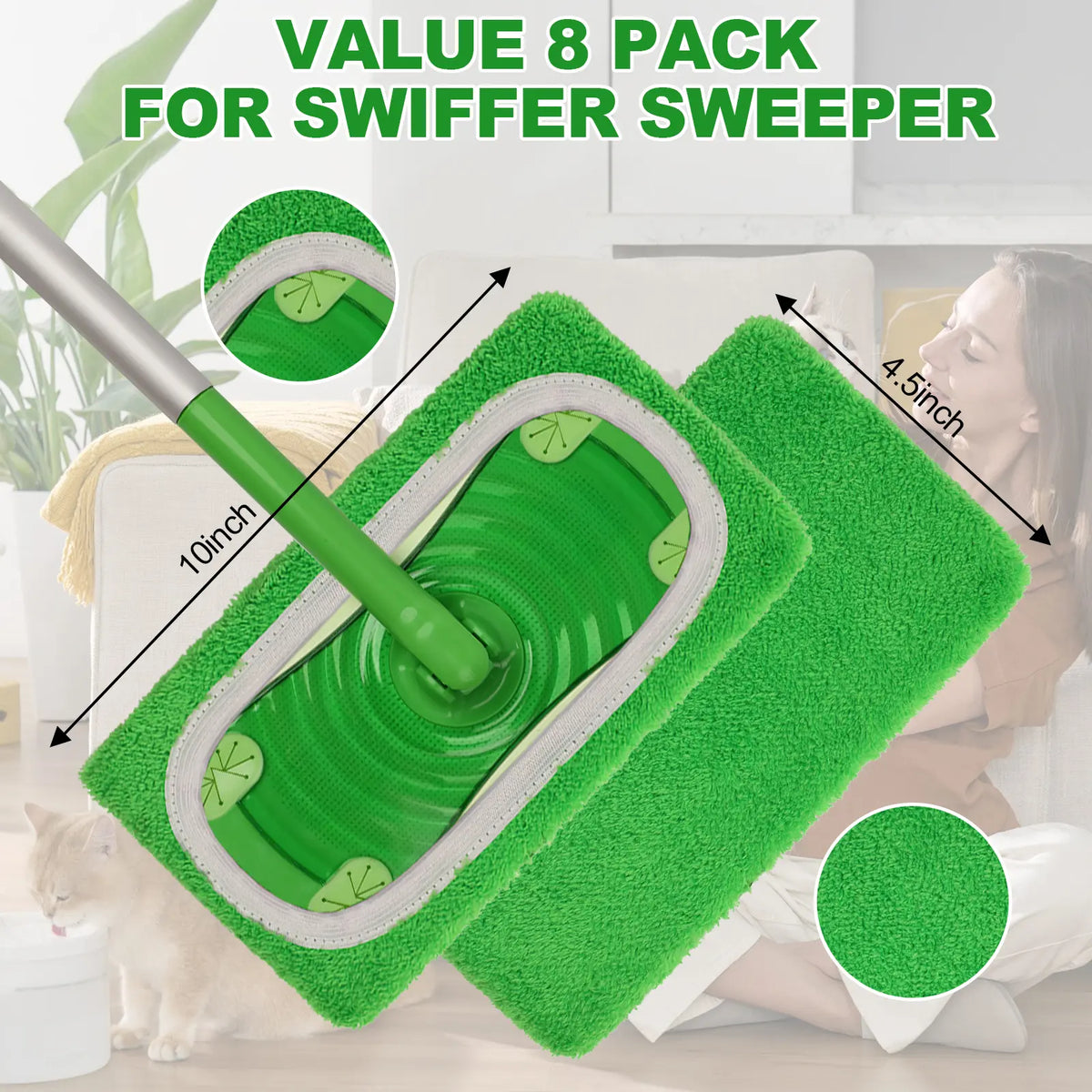 Reusable Microfiber Mop Pads for Flat Mop – Wet & Dry Cleaning Refills