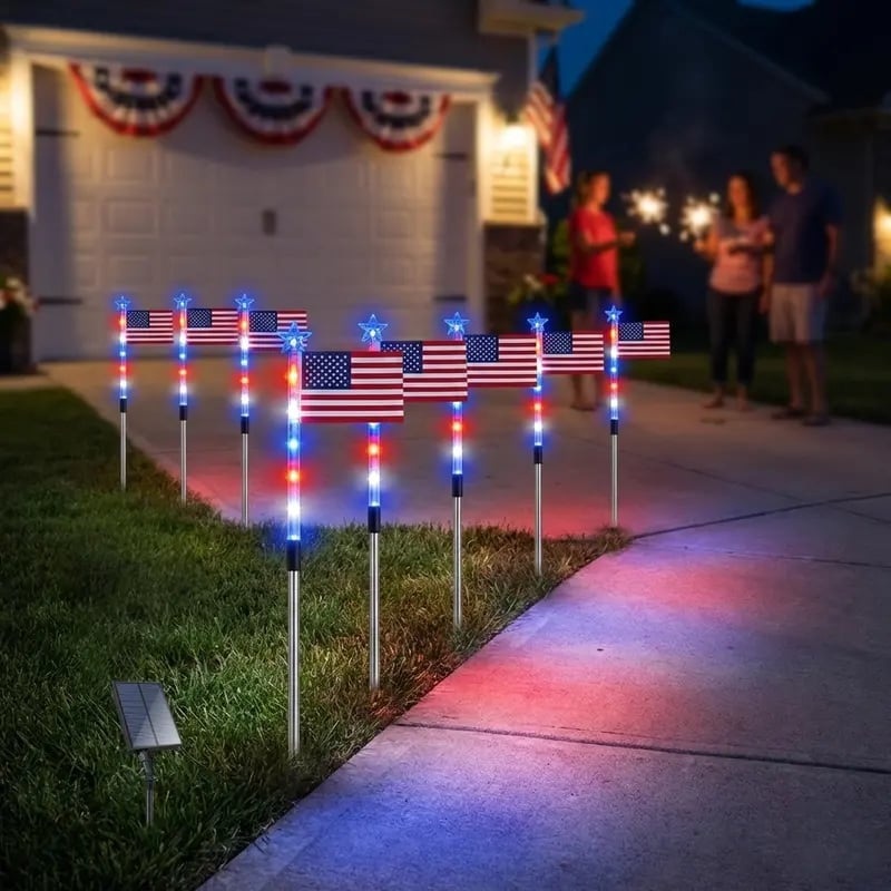 8 Solar American Flag Pathway Lights for 250th Independence Celebration