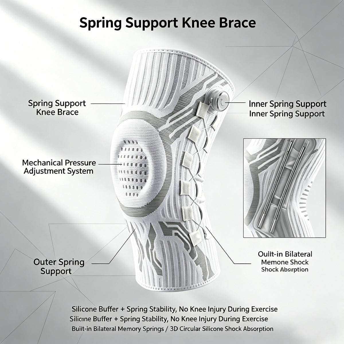 Knob-Adjustable Silicone Shock-Absorbing Knee Sleeve with Dual Spring Support