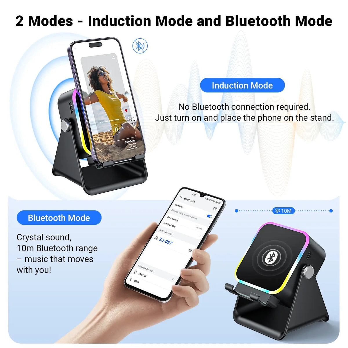 Touch-to-Play Wireless Speaker & Phone Stand 🔥 (RGB Glow Edition) 🌈
