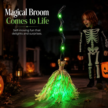 Animated Moving Witch Broom, Light‐Sound‐Motion Halloween Prop