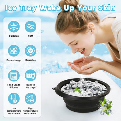 Foldable Silicone Facial Ice Bath Bowl, Ice Face Bowl with Built-in Ice Tray