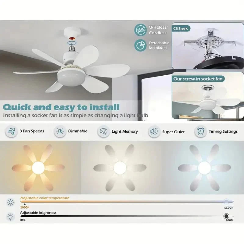 🎁 2-in-1 Portable Ceiling Fan with Light (Includes Remote Control)