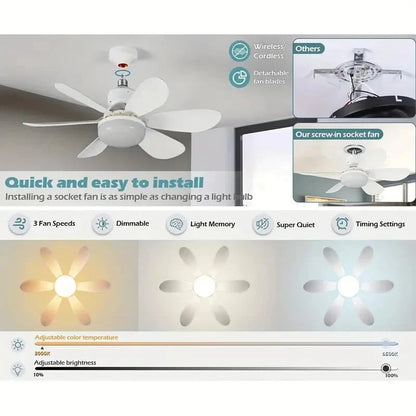 🎁 2-in-1 Portable Ceiling Fan with Light (Includes Remote Control)