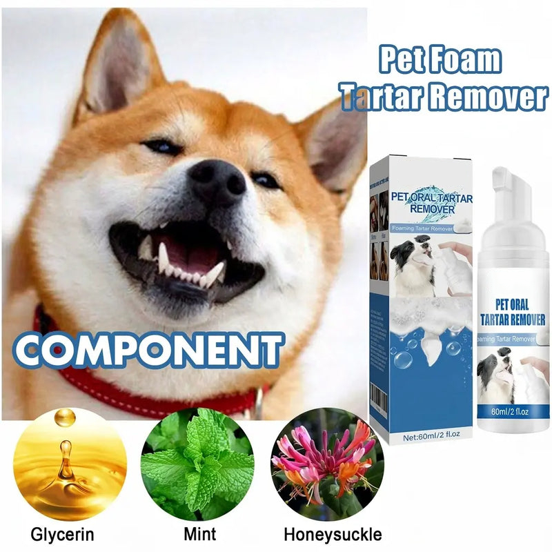 Pet dental tartar remover — removes tartar, whitens teeth, eliminates bad breath; foaming oral cleaner