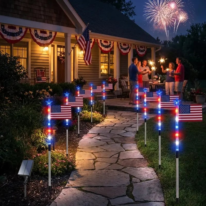 8 Solar American Flag Pathway Lights for 250th Independence Celebration