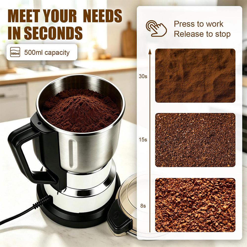 🌾 304 Stainless Steel Electric Grain Mill Grinder – High-Speed Flour, Coffee & Spice Powder Maker