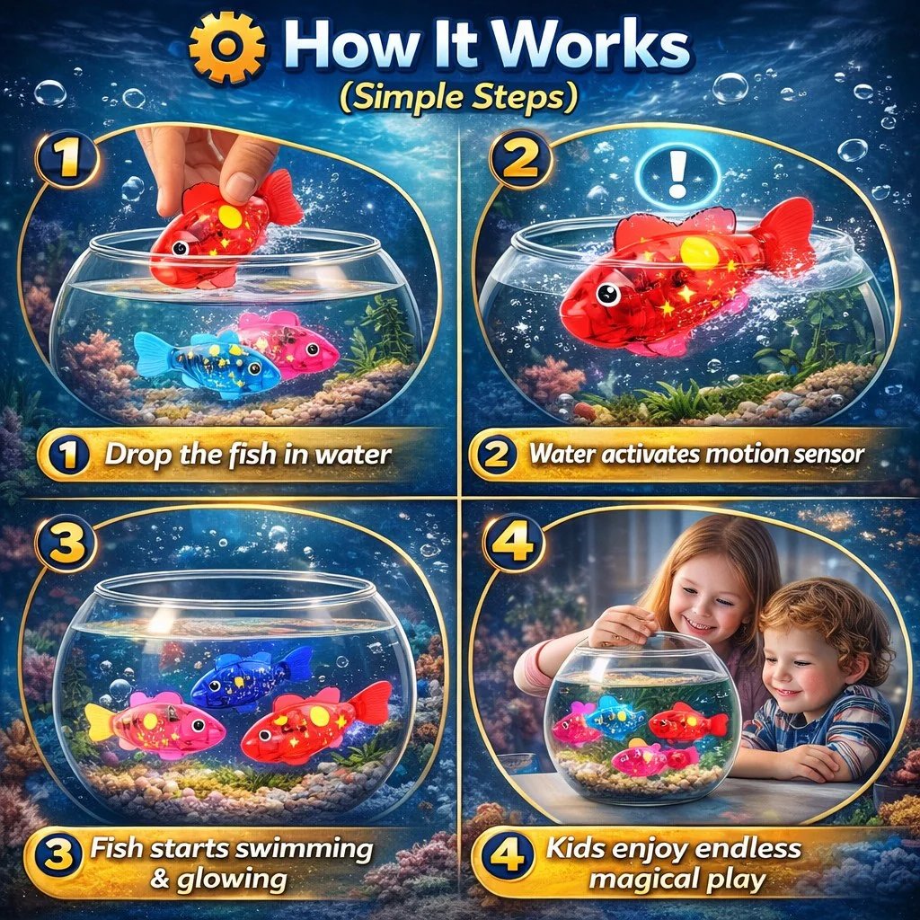 Magic Glowing Robot Fish (4-Pack) - Water-Activated LED Swimming Toys 🐠✨