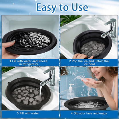 Foldable Silicone Facial Ice Bath Bowl, Ice Face Bowl with Built-in Ice Tray