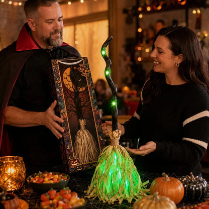 Animated Moving Witch Broom, Light‐Sound‐Motion Halloween Prop