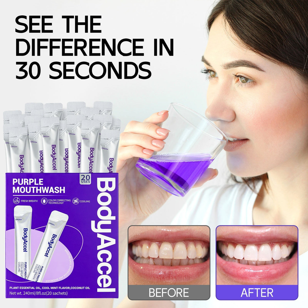 BodyAccel Purple Mouthwash - Teeth Whitening🔥Color Correcting Whitening Mouthwash
