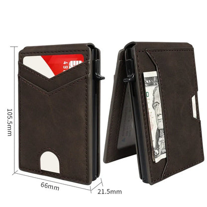 💵Slim RFID Wallet for Men – Pop-Up Card Holder with Money Clip & Dual ID Windows
