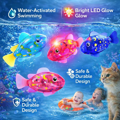 Magic Glowing Robot Fish (4-Pack) - Water-Activated LED Swimming Toys 🐠✨