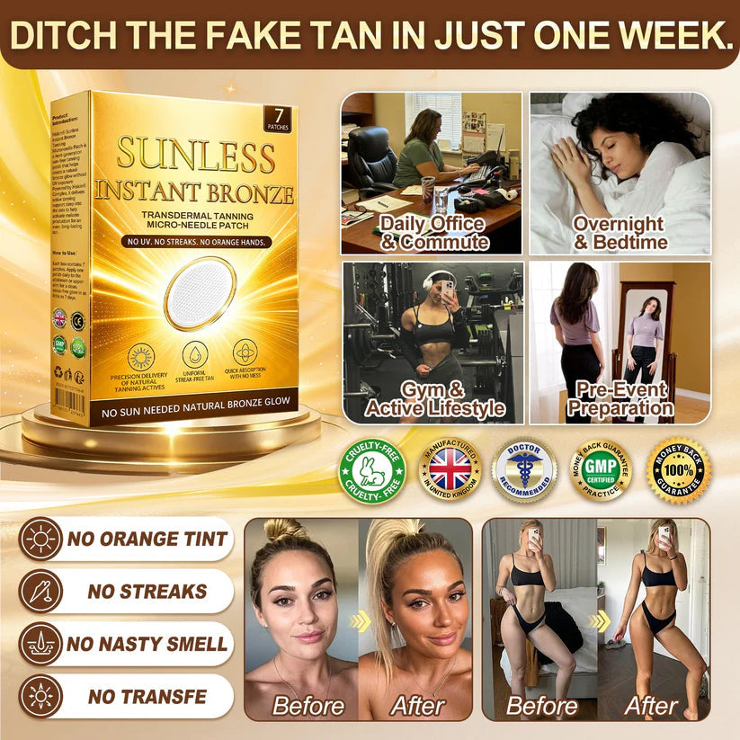 𝑶𝒇𝒇𝒊𝒄𝒊𝒂𝒍 𝑺𝒕𝒐𝒓𝒆 | ☀️𝐒𝐮𝐧𝐥𝐞𝐬𝐬 𝐈𝐧𝐬𝐭𝐚𝐧𝐭 𝐁𝐫𝐨𝐧𝐳𝐞 𝐓𝐚𝐧𝐧𝐢𝐧𝐠 𝐌𝐢𝐜𝐫𝐨𝐧𝐞𝐞𝐝𝐥𝐞 𝐏𝐚𝐭𝐜𝐡 🇬🇧 (𝐉𝐮𝐬𝐭 𝐨𝐧𝐜𝐞 𝐚 𝐝𝐚𝐲) 𝐕𝐢𝐬𝐢𝐛𝐥𝐞 𝐁𝐫𝐨𝐧𝐳𝐞 𝐆𝐥𝐨𝐰 𝐢𝐧 𝟕 𝐃𝐚𝐲𝐬 ✅ 𝐍𝐨 𝐔𝐕, 𝐍𝐨 𝐎𝐫𝐚𝐧𝐠𝐞, 𝐍𝐨 𝐒𝐭𝐫𝐞𝐚𝐤𝐬, 𝐍𝐨 𝐃𝐇𝐀, 𝐍𝐨 𝐌𝐞𝐬𝐬.✨
