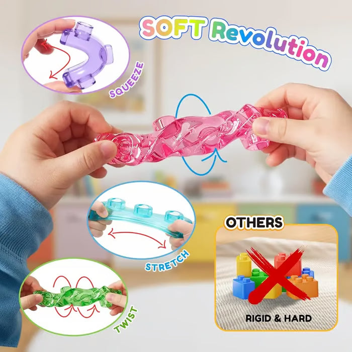 🌈Soft Jelly Stacking Blocks – 40PCS Squishy Sensory STEM Building Toy for Toddlers💛