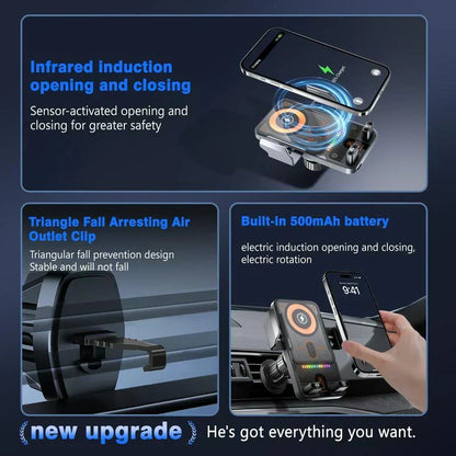 🔥HOT SALE 49% OFF🎁⚡Over 50K sold! 📱Smart 2-in-1 Car Rotating Mobile Phone Holder & Wireless Charger⚡