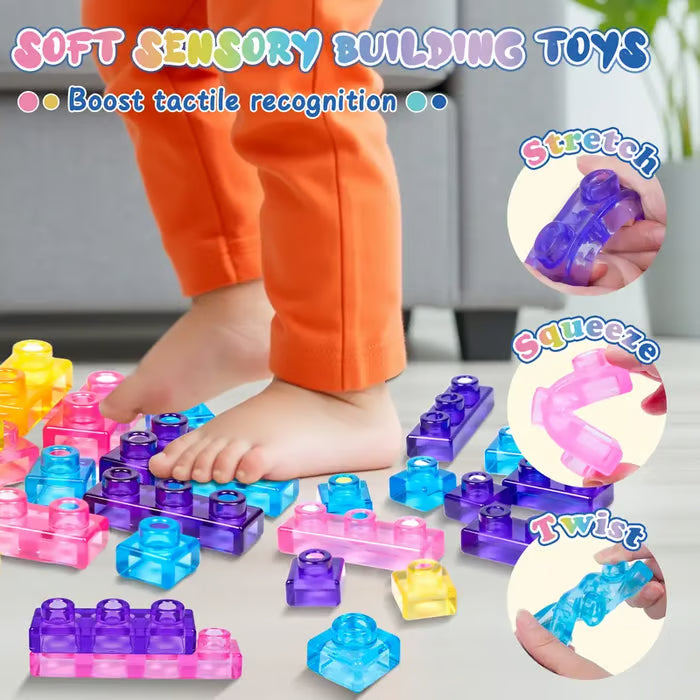 🌈Soft Jelly Stacking Blocks – 40PCS Squishy Sensory STEM Building Toy for Toddlers💛