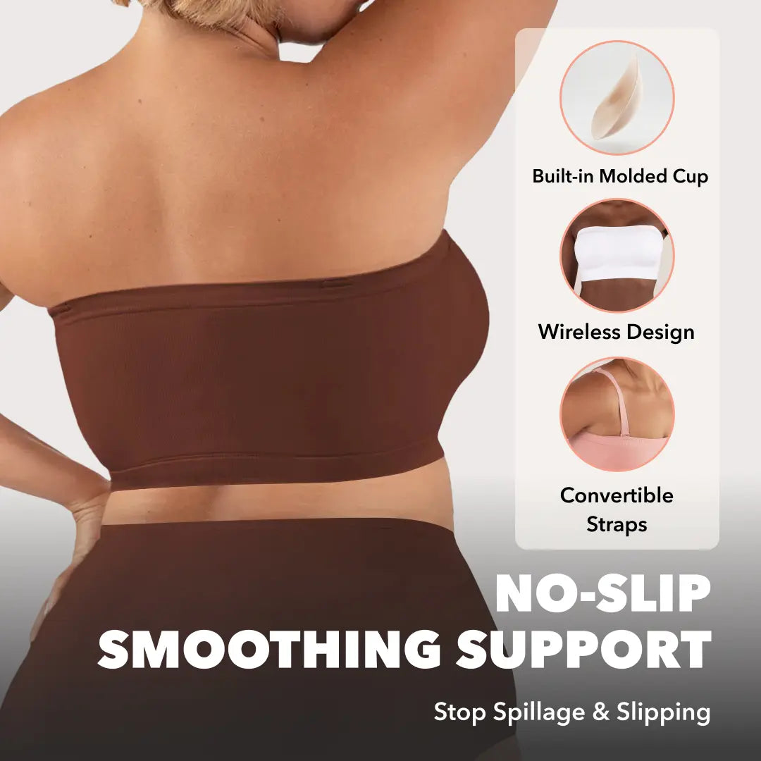 Convertible Strapless Bandeau Bra with Wireless Comfort, Anti-Slip Grip & Removable Straps