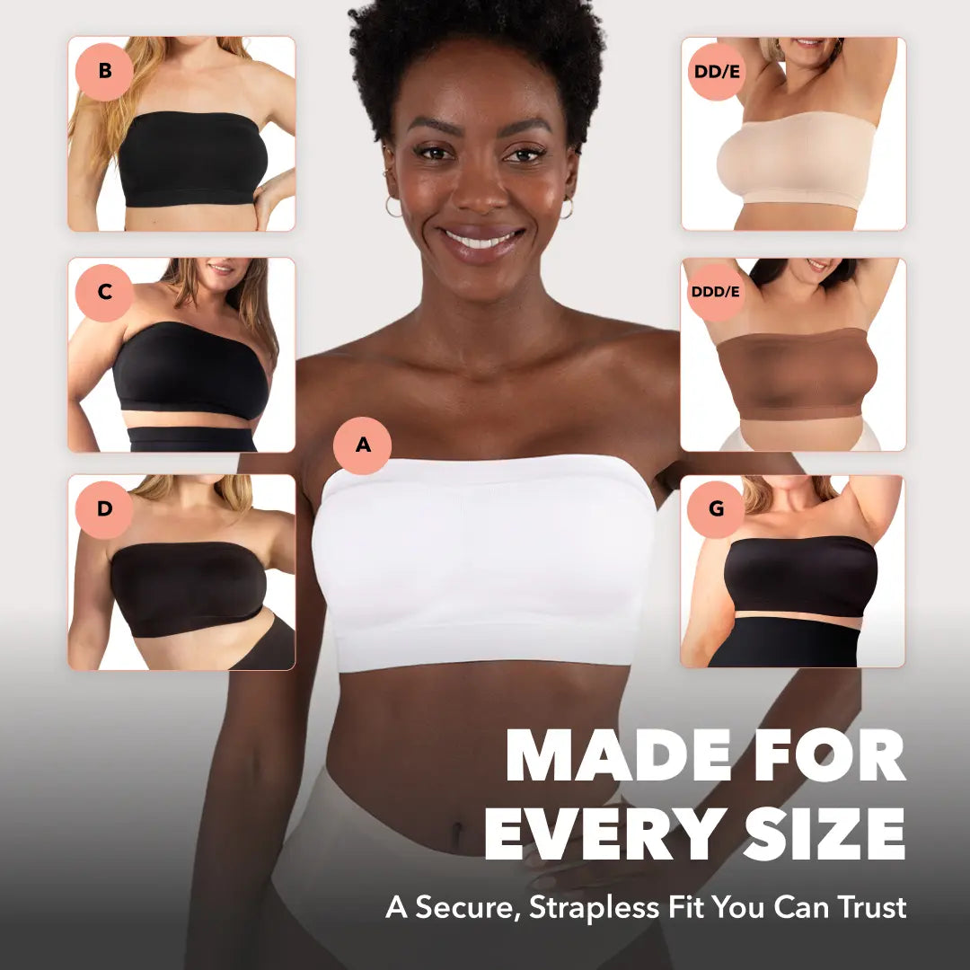 Convertible Strapless Bandeau Bra with Wireless Comfort, Anti-Slip Grip & Removable Straps