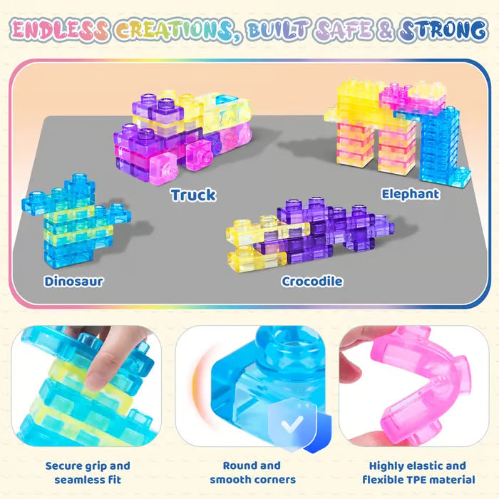🌈Soft Jelly Stacking Blocks – 40PCS Squishy Sensory STEM Building Toy for Toddlers💛